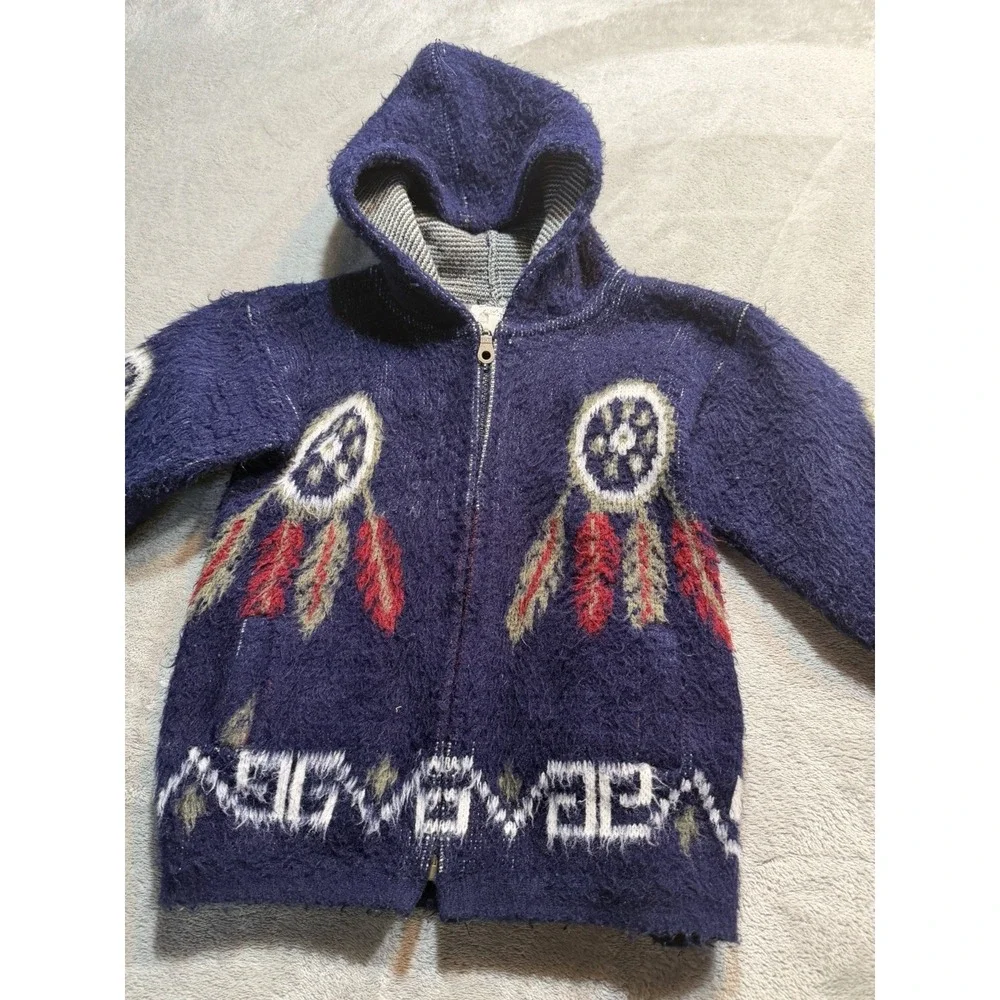 Vintage Tejidos Aly Marka 100% Wool Hooded Jacket Kids Size 4 Southwestern